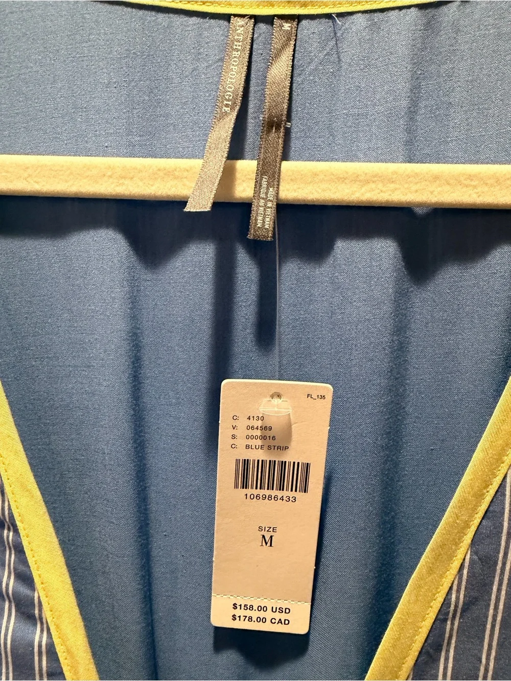 Anthropologie Blue & White Striped Tie-Front Mini Dress with Yellow Trim MEDIUM - Picture 9 of 9